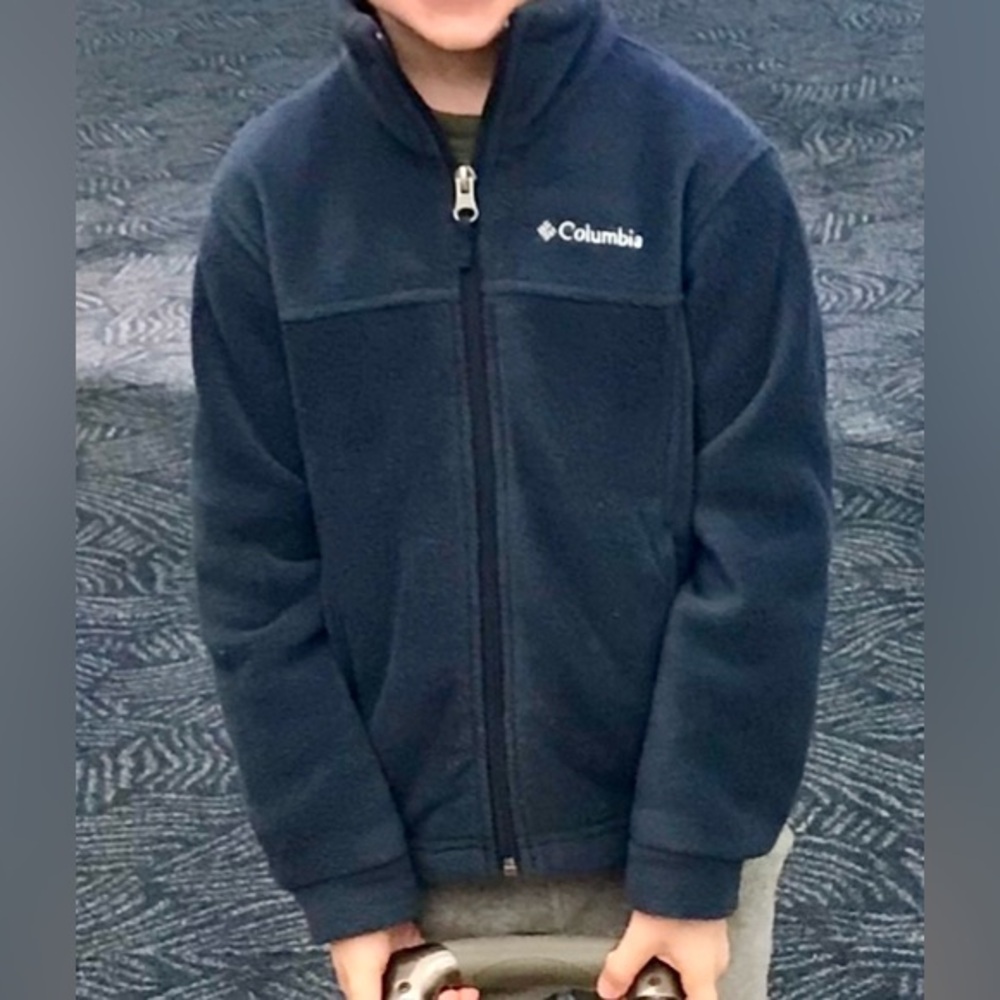 Columbia boy’s Preschool XXS size 4 - 5 zip fleece full zip jacket navy blue EUC